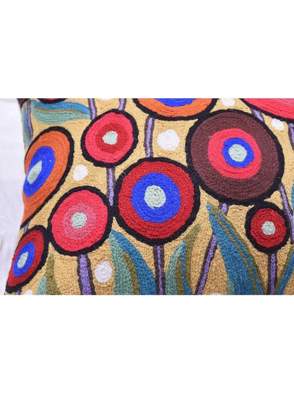 Vibrant Yellow Floral Pillow Cover - Hand Embroidered 18x18 Outdoor Cushion